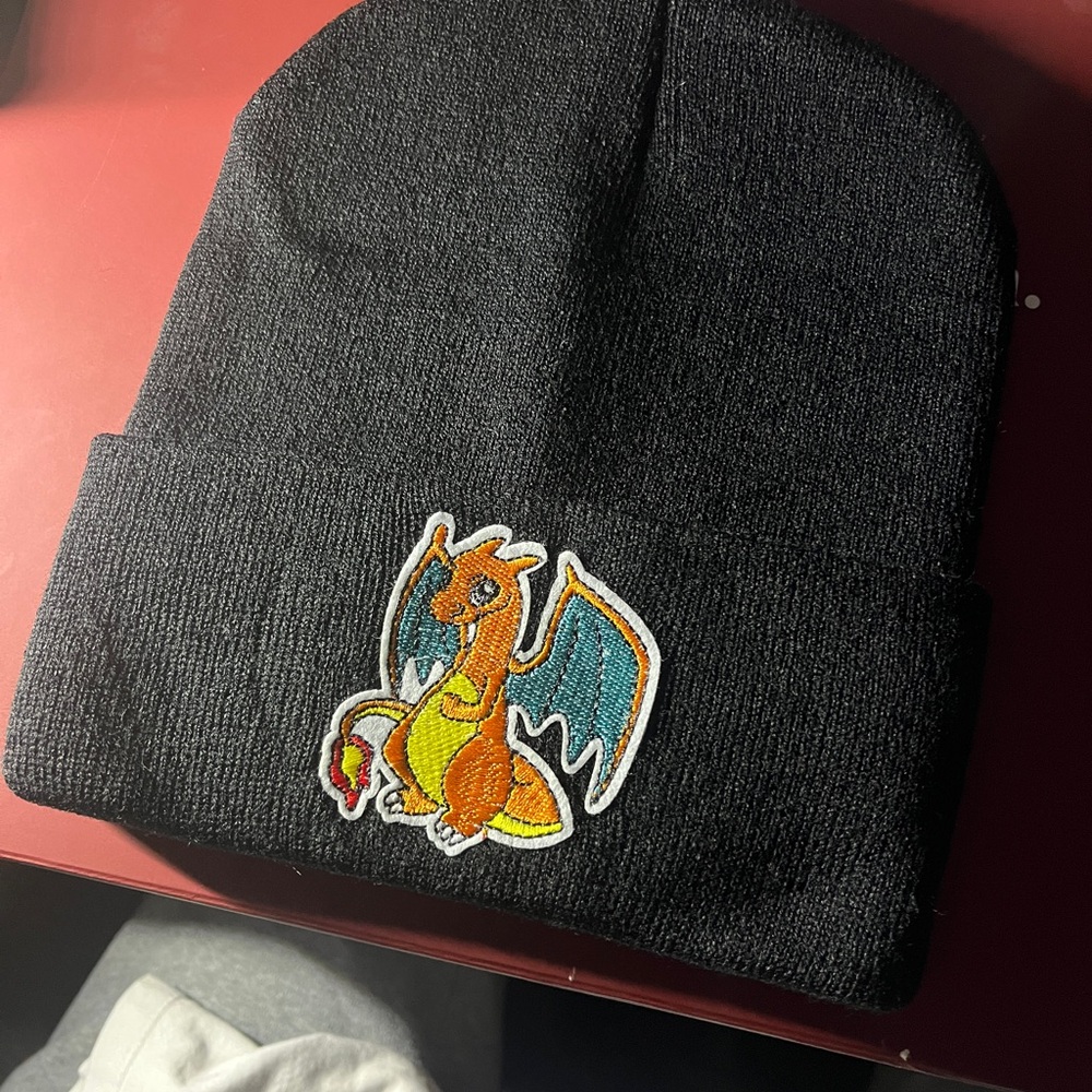Black Beanie with Charizard Embroidered Patch